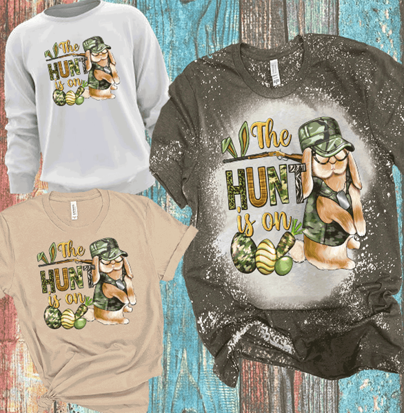 The hunt is on Camo Bunny Bleached Shirts Distressed Tees