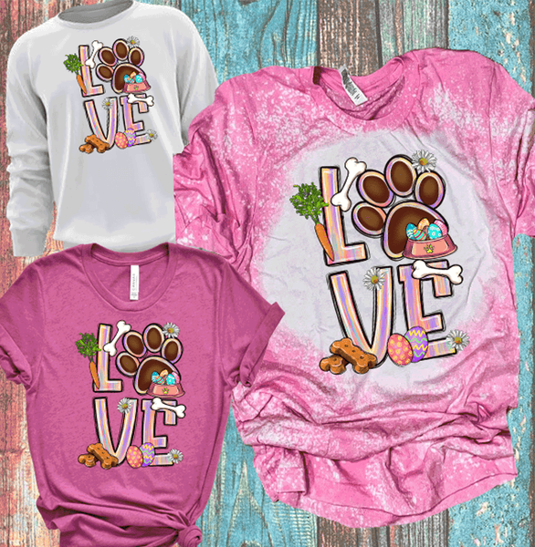 LOVE Dog paw Easter Bleached Shirts Distressed Tees