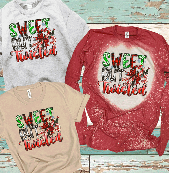 Sweet but Twisted Country Western Christmas Cow Bleached DTF Shirts Sweatshirt Hoodies