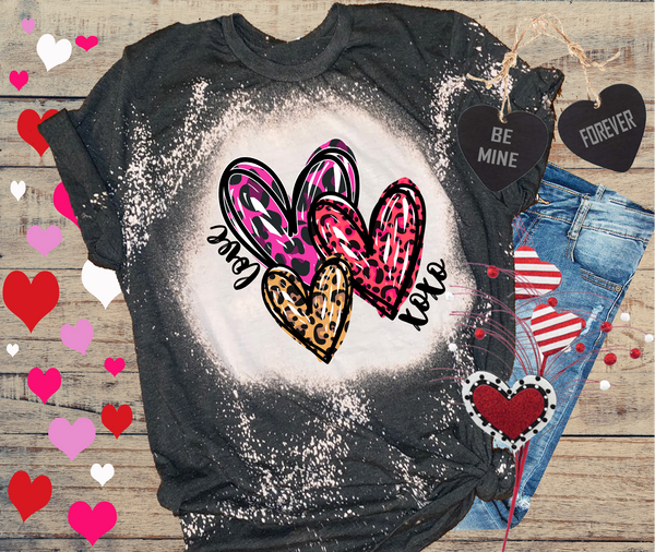 Valentines Day Bleached Distressed Vintage Tees Leopard Heart XOXO