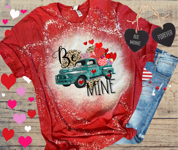 Valentines Day Bleached Distressed Vintage Tees Be Mine Green Truck