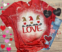 Three Gnome LOVE Valentines Day Bleached Distressed Vintage