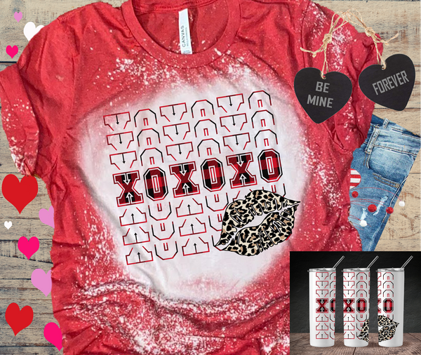 XOXO Leopard Lips Valentines Day Bleached Distressed Vintage Tees