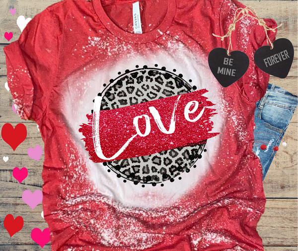 Love And Leopard Valentines Day Bleached Distressed Vintage Tees