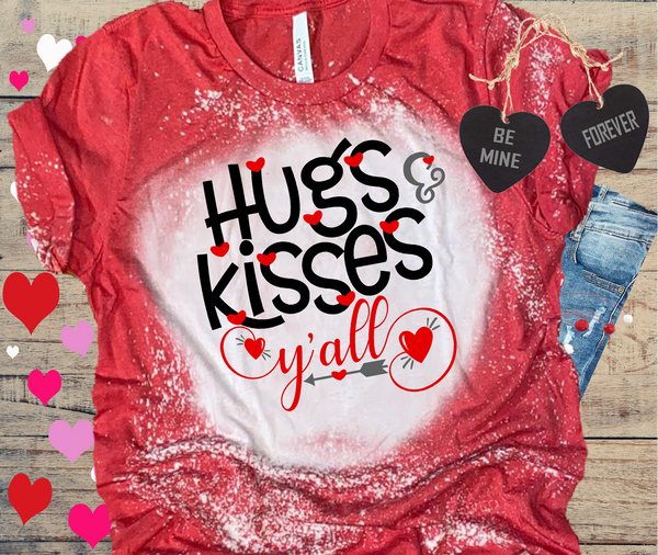 Hugs And Kisses Yall Valentines Day Bleached Distressed Vintage Tees