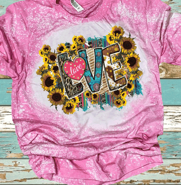 Love Sunflower Valentines Day Bleached Distressed Vintage Tees