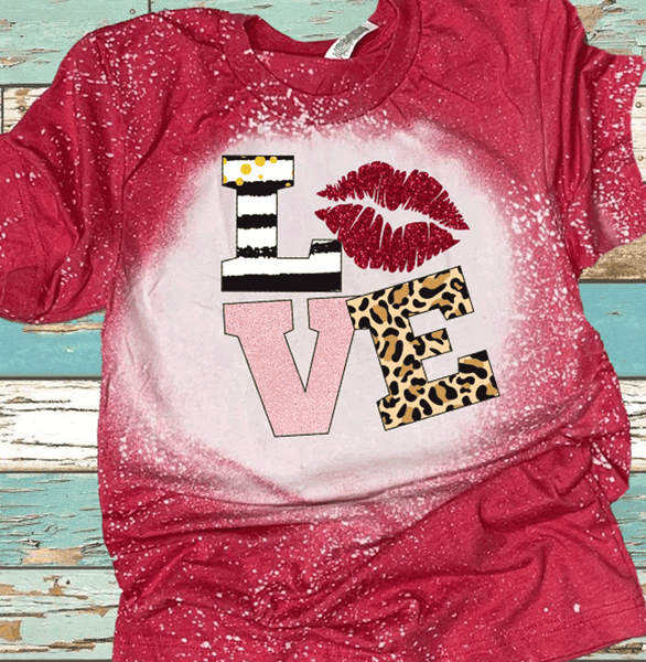 L O V E Lips Valentines Day Bleached Distressed Vintage Tees