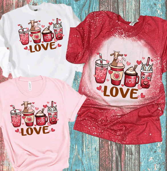 Love & Goats Valentines Day Bleached Distressed Vintage Tees