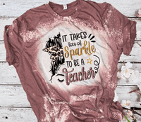 Teacher Distressed Tees Vintage Bleached sparkle to be teacher messy bun