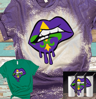 Mardi Gras Fleur de lis lips Distressed Bleached Tees / DTF Shirts