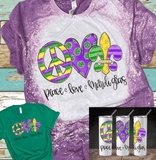 3 Mardi Gras Hearts New Orleans Distressed Bleached Tees / DTF Shirts