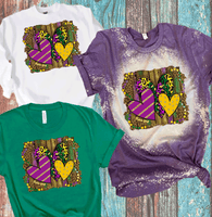 3 Mardi Gras Hearts New Orleans Distressed Bleached Tees / DTF Shirts