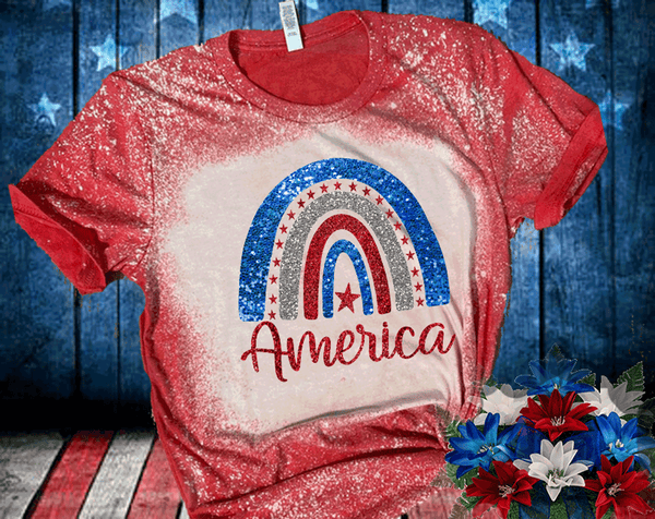 4th of July Distressed Vintage Bleached Bella Canvas Shirts American Rainbow