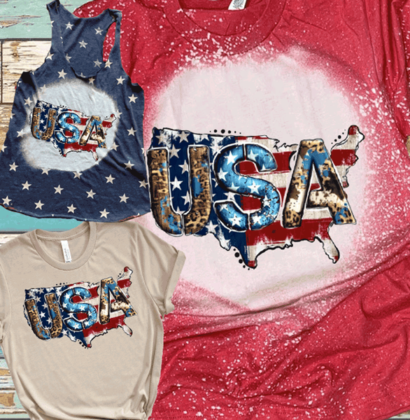4th of July Distressed Vintage Bleached Bella Canvas Shirts USA America Flag Cow Print