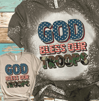 4th of July Distressed Tees Vintage Bleached Bella Canvas Shirts God Bless our Troops Camo