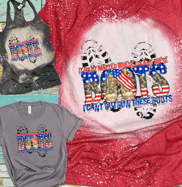 4th of July Distressed Tees Vintage Bleached Bella Canvas Shirts Can't outrun these Boots