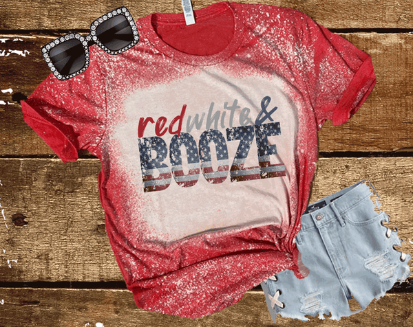 4th of July Distressed Tees Vintage Bleached Bella Canvas Shirts Red White Booze
