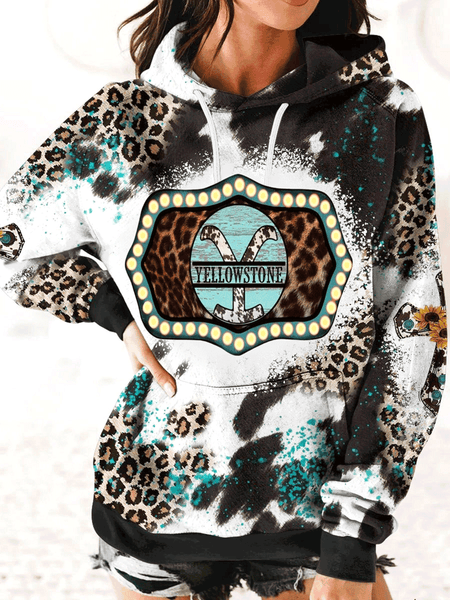 Yellowstone Dutton Ranch inspired Yellowstone Marquee belt buckle Cow print Leopard Hoodie