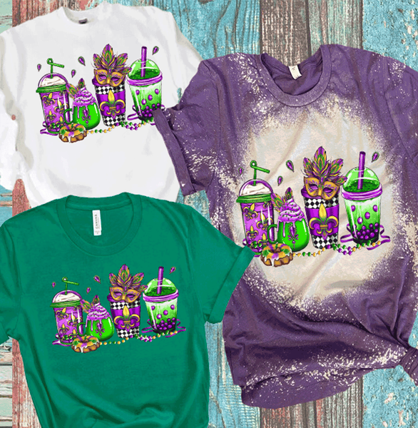 Mardi Gras Coffee mask New Orleans Distressed Bleached Tees / DTF Shirts