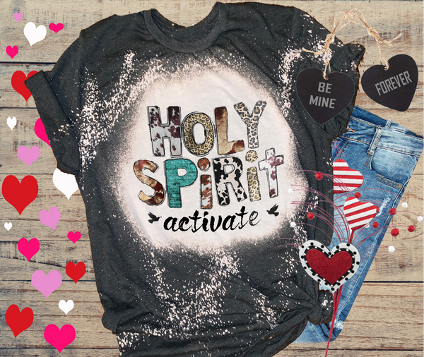 Vintage Distressed Country Western BOHO Shirt Tees Holy Spirit Activate Cow Print