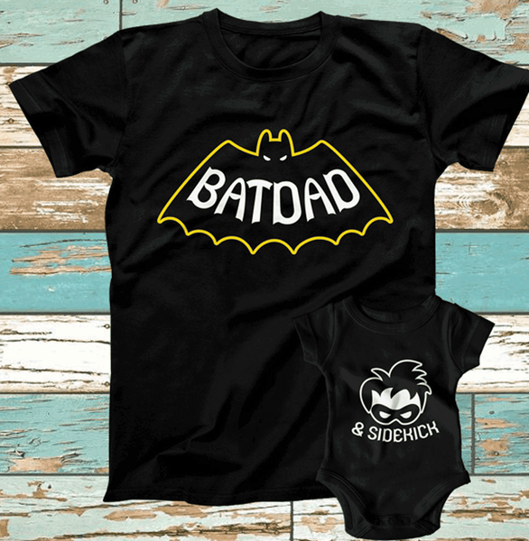 Daddy and Me Son Daughter Shirts Father's day tees Batman and Sidekick